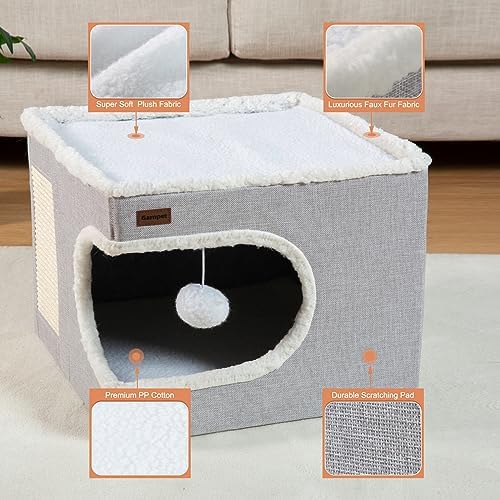 Garnpet Cat Bed for Indoor Cats Cube House, Covered Cat Cave Beds & Furniture - Image 6