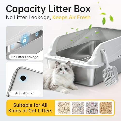 High-Sided Stainless Steel XL Cat Litter Box - Image 4