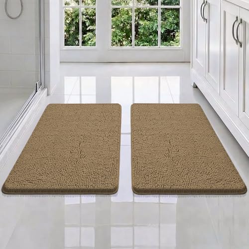 Bcoimo Bath Rug Mat Sets, 2 Piece Extra Soft Chenille Tan Batroomh Mat Set by Bcoimo