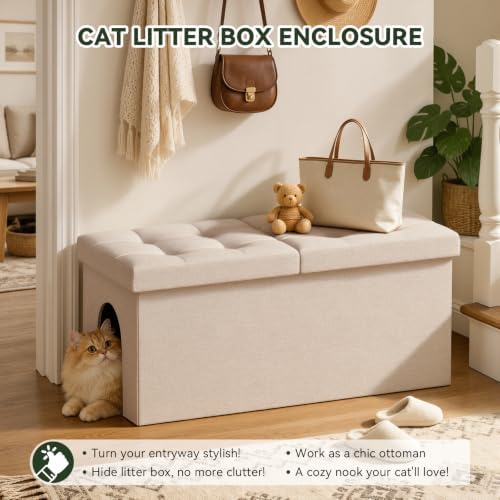 3-in-1 Cat Litter Box Enclosure Furniture, Cat Ottoman - Image 4