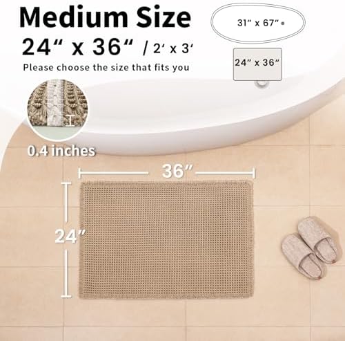 Waffle Bath Mat, Boho Bathroom Rug Non Slip Washable, 24 x 36 - Image 2