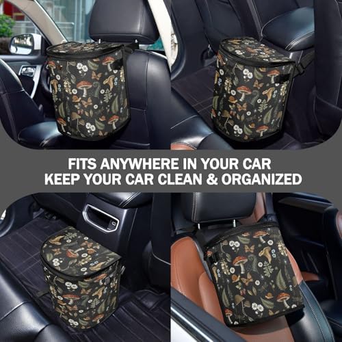 Mushrooms Car Trash Can Vintage Flower Butterfly Dragonfly Car Garbage Bag - Image 3