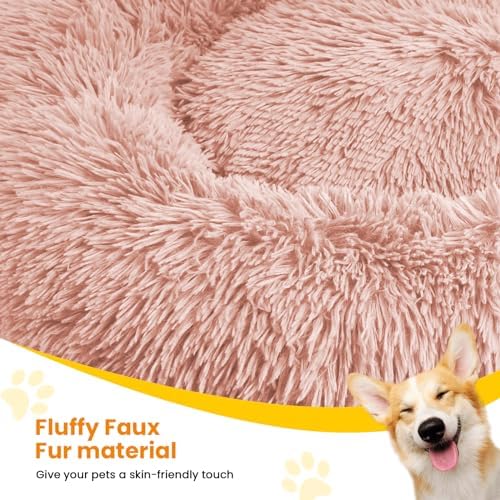 Calming Dog Beds for Large Dogs, Faux Fur Donut Cuddler Dog Bed, Round Fluffy - Image 2