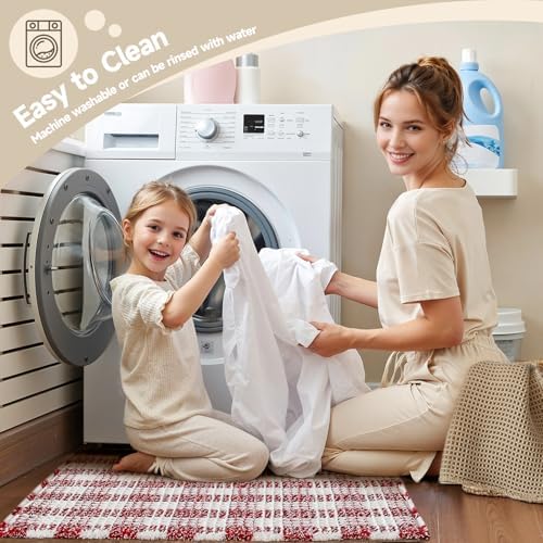 TYUU Christmas Bathroom Rugs, Cute Waffle Bath Mat, 48x24 Red & White - Image 5