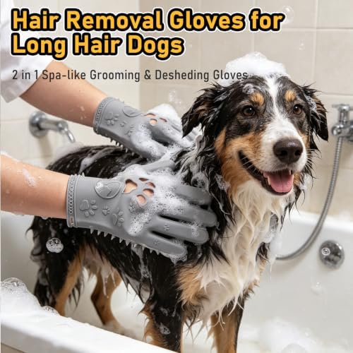 Pet Hair Removal Gloves Grooming 2 Pair Pink & Grey - Image 3