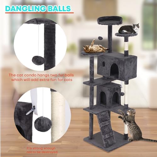 FDW | 70" Cat Tree Tower | Light Gray | Multi-Level Indoor Activity Center - Image 3