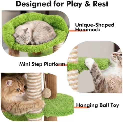 WOOCHPET Small Cat Tree with Scratching Post and Cat Hammock - Image 5