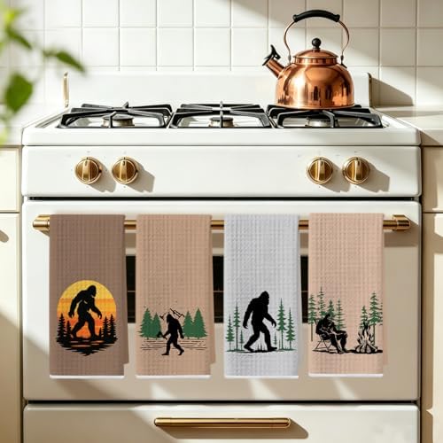 4 Pcs Bigfoot Hand Towels 24x14 Inch, Funny Big Foot Sasquatch Gifts - Image 5