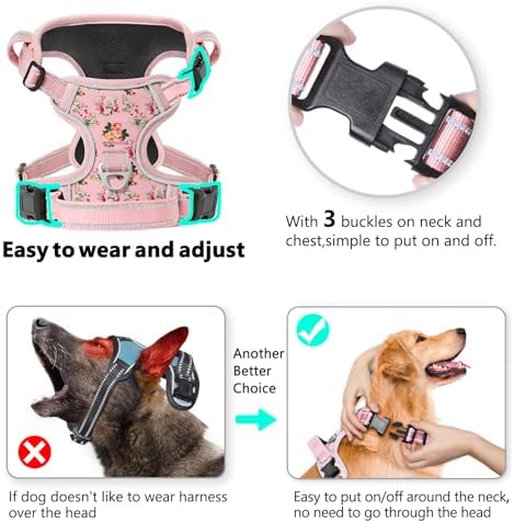 Timos Small Dog Harness, No Pull No Choke, Easy On & Off, Flower Pink - Image 2