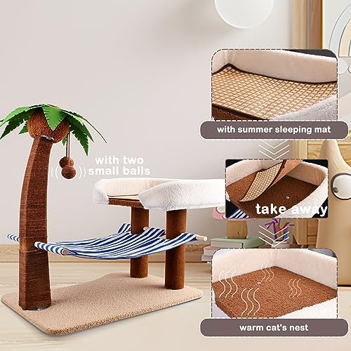 Cat Scratching Post w/Perch & Hammock, 29.5" Tall Cat Palm Tree - Image 3