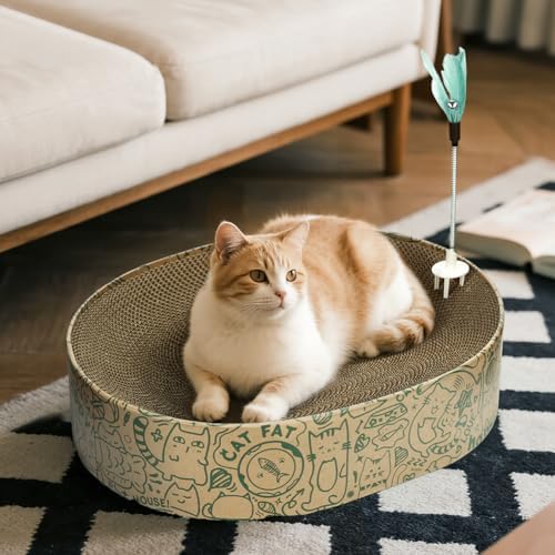 Cat Scratcher Cardboard, 2in1 Oval Cat Scratcher Bed - Image 2