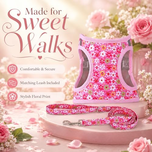 Step in Dog Harness Leash Set- All Weather Reflective No-Pull Floral Pattern - Image 5