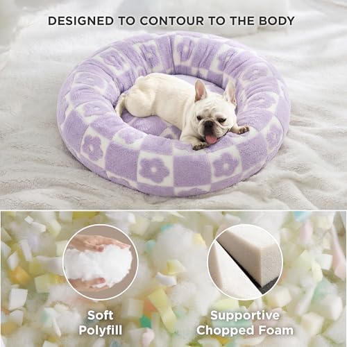 LE SURE Shown on TV Jacquard Donut Dog Beds Medium, Flower Checks 30x30x8in - Image 5