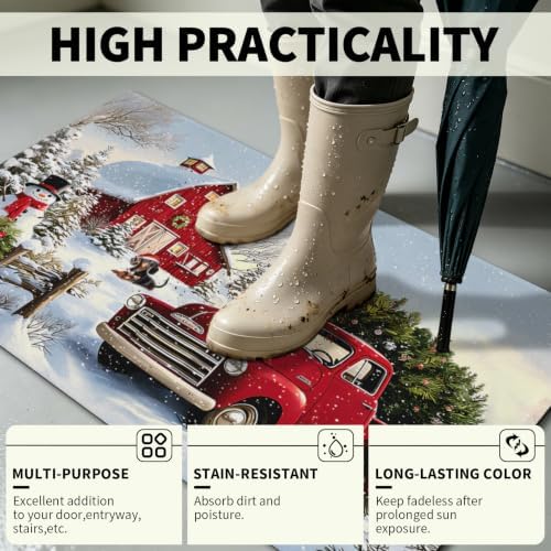 Giwawa Red Truck Bath Rug Winter Xmas Tree Microfiber Front Door Mat 20x32 Inch - Image 7
