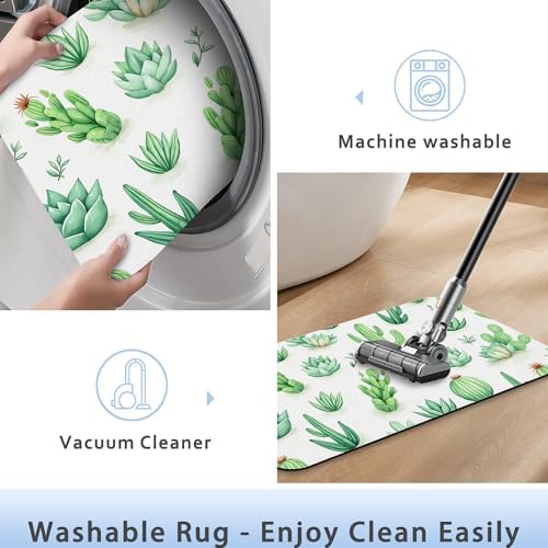 Cactus Succulent Bathroom Mat, Non-Slip Rubber Backing Thin Low-Profile Bath Rug - Image 5