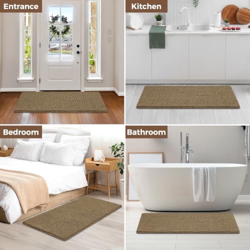 Bcoimo Bath Rug Mat, 48x24 Chenille Non Slip Tan Long Bathroom Runner Rugs - Image 6