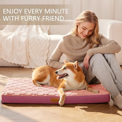 Patas Lague Orthopedic Large Dog Bed Washable Pet Crate Mat 36''X24'' Pink - Image 2
