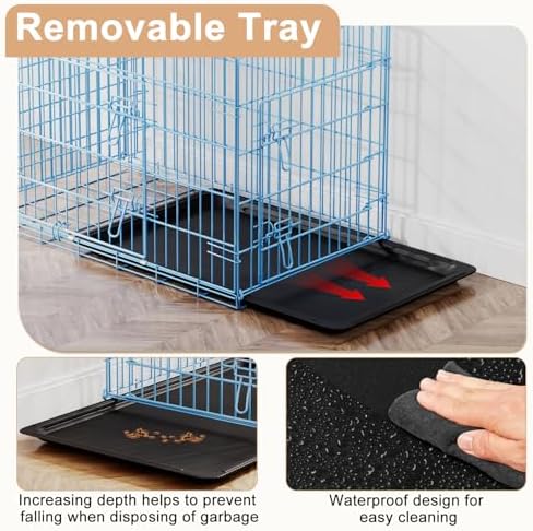 FDW | 48" Foldable Metal Dog Crate | Blue | Cage - Image 4