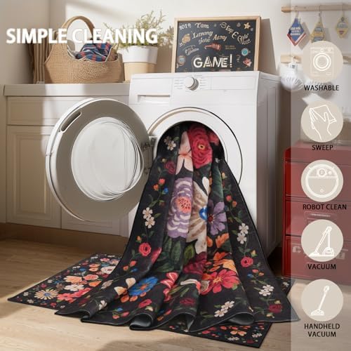 Black Brown Floral Area Rug 8x10 - Image 5
