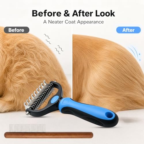 Pet Pro Grooming Tool for Dogs & Cats, 2-in-1 Blue Deshedding Brush & - Image 2