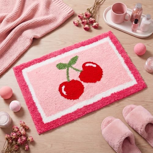 Boao Pink Cherry Bathroom Rug Tufted Non-Slip Bath Mat, 24 x16 Inches - Image 3