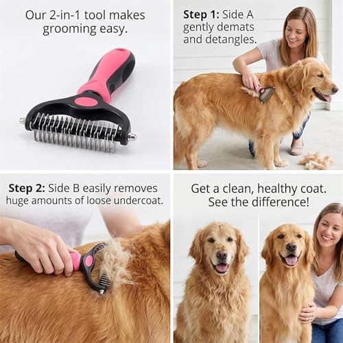 Pet Pro Grooming Tool, 2-in-1 Deshedding Dog Brush - Image 3