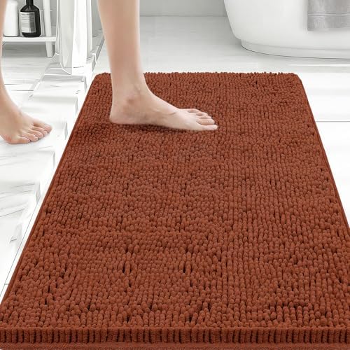 Bcoimo Bath Rug Mat, 30x20 Chenille Extra Soft Burnt Orange Bathroom Tub Mat by Bcoimo
