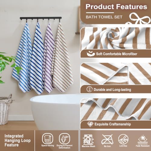 JML Microfiber Beach Towels Set, 6 Pack, Cabana Stripe Coffee - Image 3