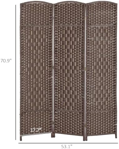 HOMCOM 3 Panel Room Divider 6 Ft Privacy Screen Hand-Woven Brown - Image 7
