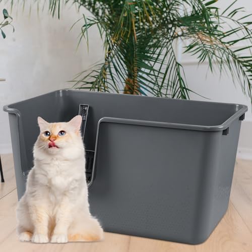 2-Pack High Side Plastic Cat Litter Box, Large Cat Litter Tray Basin - Image 4