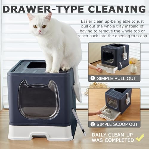 Cat Litter Box with Lid, Foldable Enclosed Covered Top Entry Kitten Litter Boxes - Image 3
