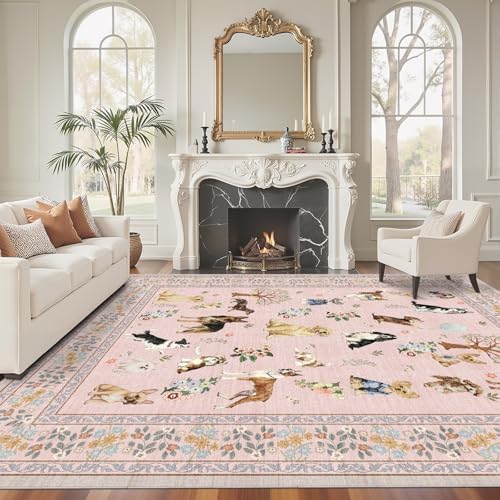 Pink Floral Area Rug 8x10 for Living Room Bedroom - Image 4