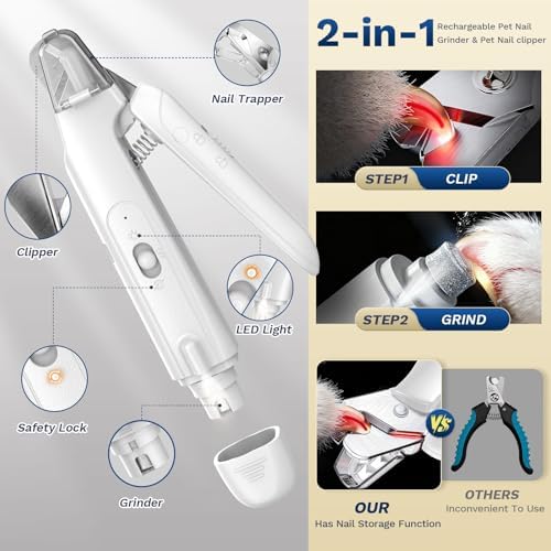 2-in-1 Dog Nail Clippers ＆ Grinder: Rechargeable Pet Trimmer - Image 2