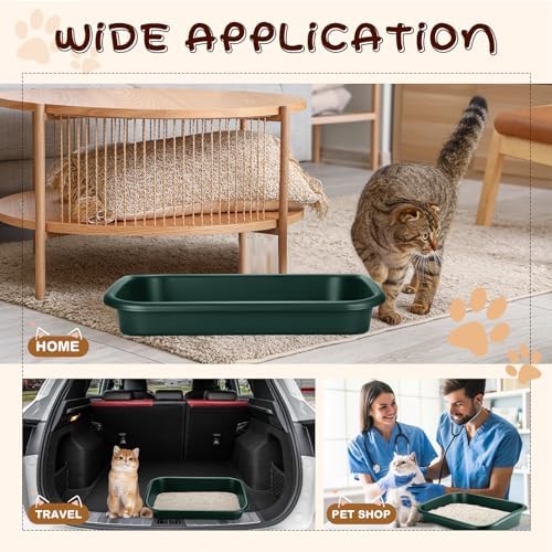 Uiifan 3Pcs Large Low Entry Cat Litter Box, Dark Green - Image 5