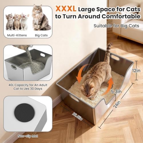 40L XXXL Stainless Steel Cat Litter Box - Image 2