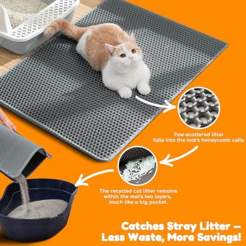 Cat Litter Mat 35"x24", Double Layer EVA Litterbox Mat Dark Gray - Image 6