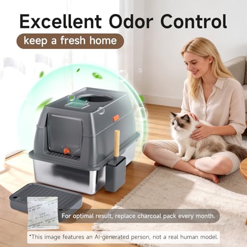 XL Enclosed Stainless Steel Litter Box - Image 2