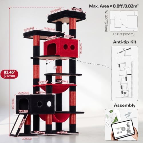 Globlazer 83inch Sturdy Gothic Multi-Level Tall Cat Tower, Blood-Goth - Image 5