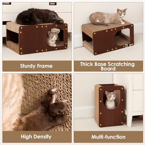 EHEYCIGA Cardboard Cat Scratcher House, 20-Inch Cat Scratch pad, Dark Brown - Image 5