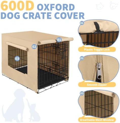 X-ZONE PET Dog Crate Cover Waterproof Kennel Cover, 30 in Beige - Image 3