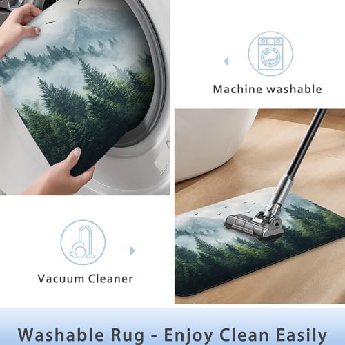 Misty Forest Bathroom Rug 29.5"x17", Thin Washable Bathroom Floor Mat Fits - Image 5