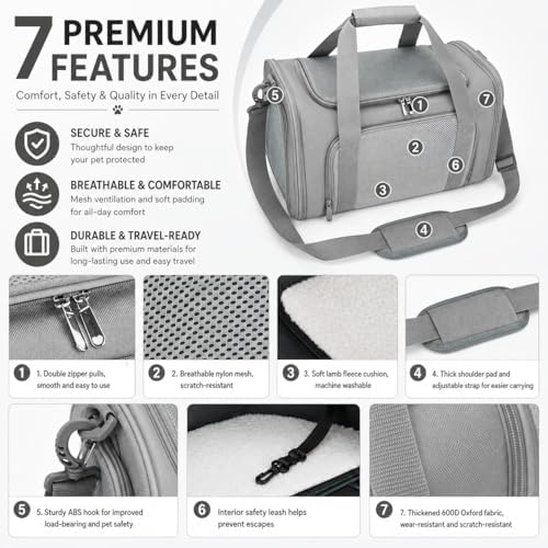 Large Pet Carrier for Cats and Small Dogs, Soft-Sided Travel Carrier - Image 7