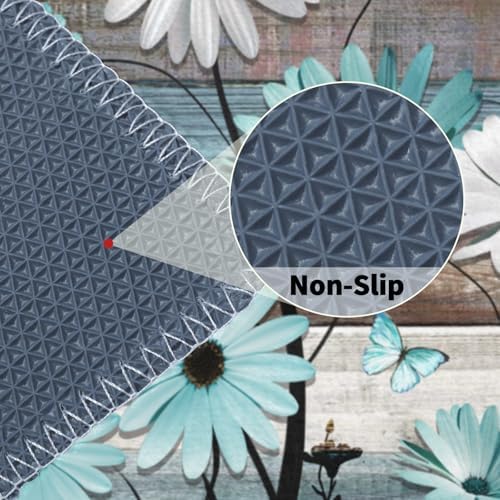Giwawa Daisy Floral Bath Rug Rustic Wood Bathtub Mat Soft Absorbent Non Slip - Image 5