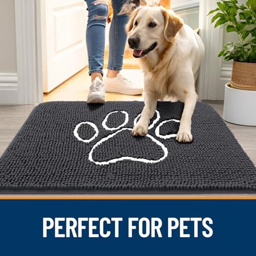 OLANLY Dog Door Mat for Muddy Paws 59x20, Paw Print Design Chenille Mud Mat - Image 6