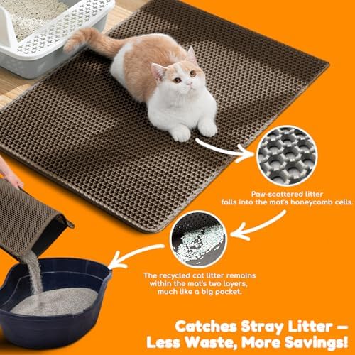 Cat Litter Mat 31"x24", Double Layer EVA Litterbox Mat Brown - Image 6