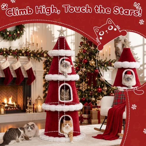 LUCKLIFE 59" Christmas Cat Tree,Multi-Level Condo Tower - Image 5