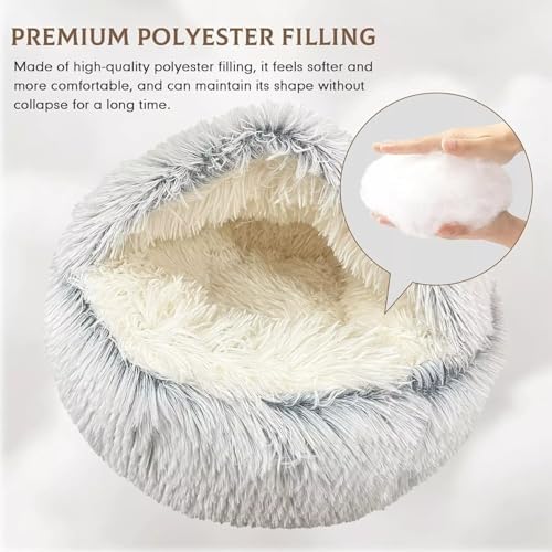 Cat Bed Round Fluffy Hooded Cat Bed Cave, Anti-Anxiety Cave Bed - Image 4