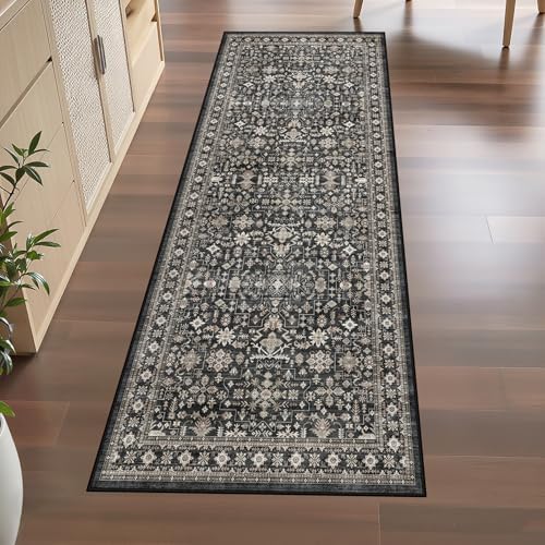 Grey Floral Hallway Runner Rug 3x7 - Image 2