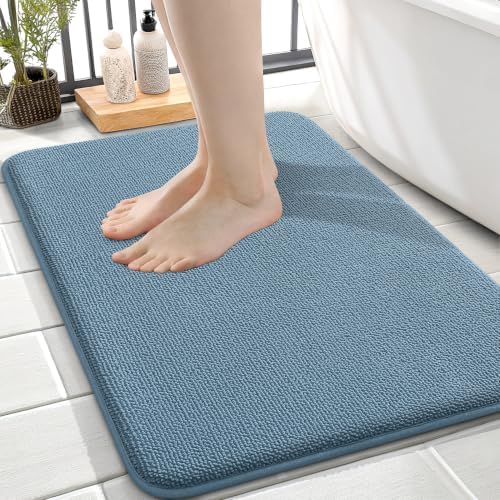 OLANLY Memory Foam Small Bathroom Rugs 24x16, Absorbent Bath Mat, Airy Blue by OLANLY