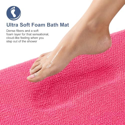 OLANLY Memory Foam Bathroom Runner Rugs 59x20, Absorbent Long Mat, Hot Pink - Image 2